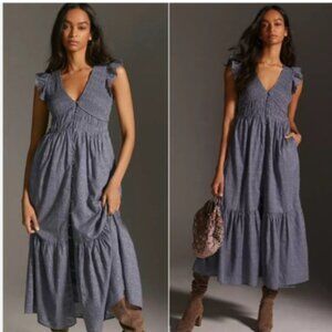 ANTHROPOLOGIE Peregrine Cotton Midi dress Blue Gray L 12 14